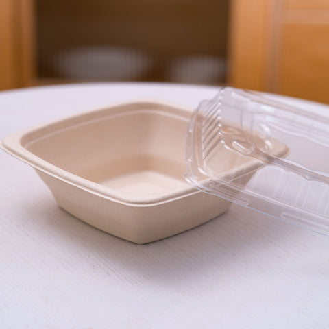 Compostable Square Containers with Lids - 300 sets/case