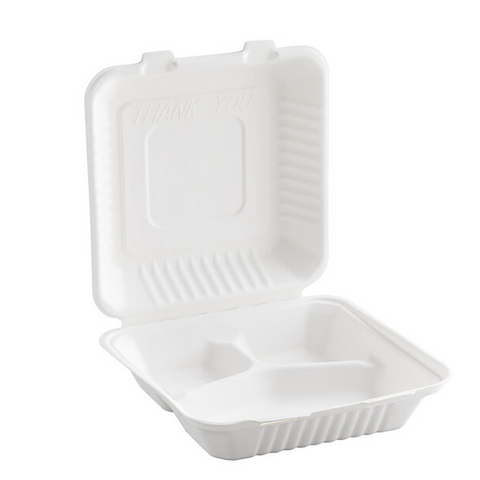 Compostable Sugarcane / Bagasse 3 Compartment Take-Out Box