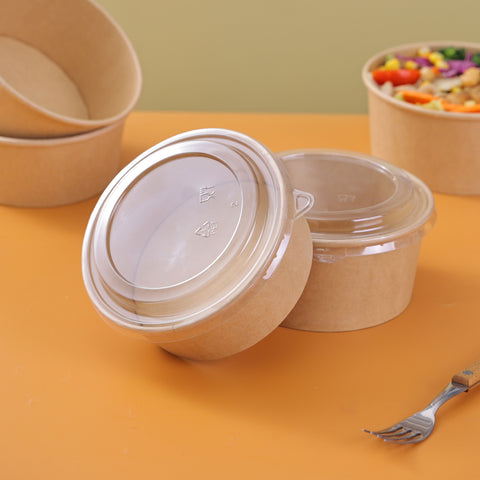 Eco-Friendly Kraft Salad Bowls with Lids - 300 sets/case