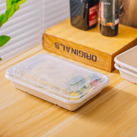 Eco-Friendly Compostable Rectangular Containers with Lids - 300 sets/case