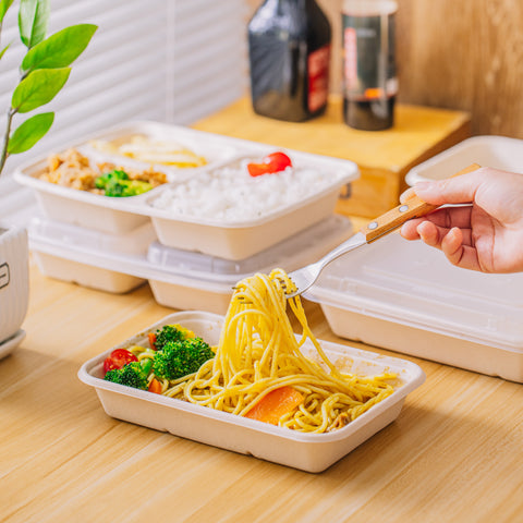 Eco-Friendly Compostable Rectangular Containers with Lids - 300 sets/case