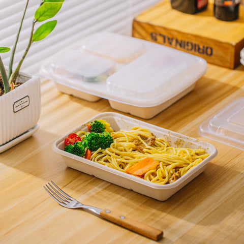 Eco-Friendly Compostable Rectangular Containers with Lids - 300 sets/case