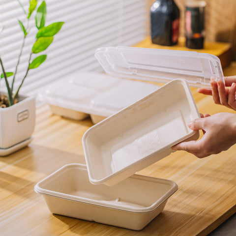 Eco-Friendly Compostable Rectangular Containers with Lids - 300 sets/case