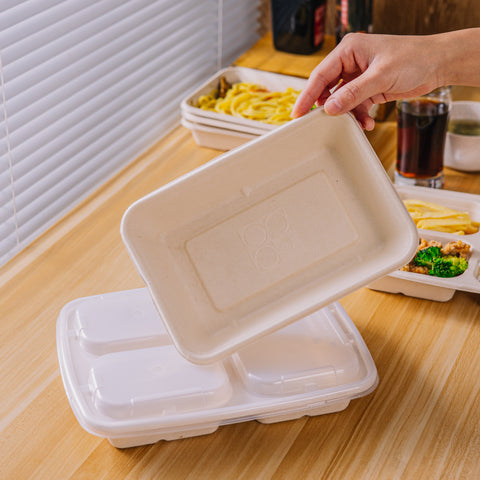 Eco-Friendly Compostable Rectangular Containers with Lids - 300 sets/case