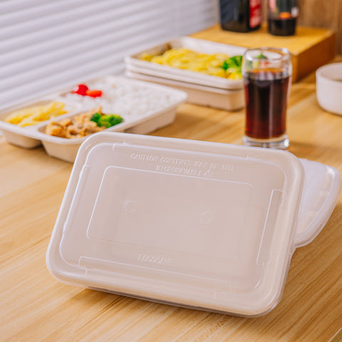 Eco-Friendly Compostable Rectangular Containers with Lids - 300 sets/case