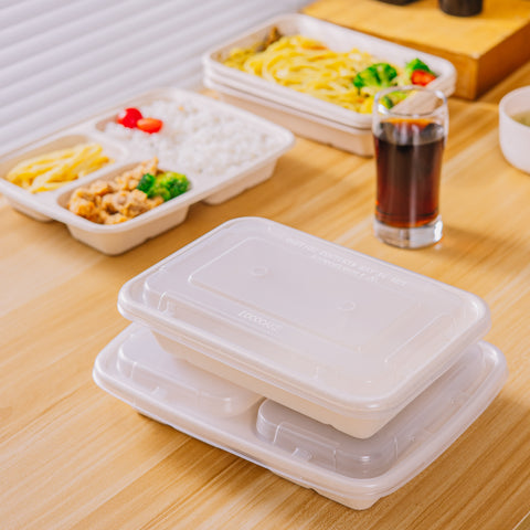 Eco-Friendly Compostable Rectangular Containers with Lids - 300 sets/case