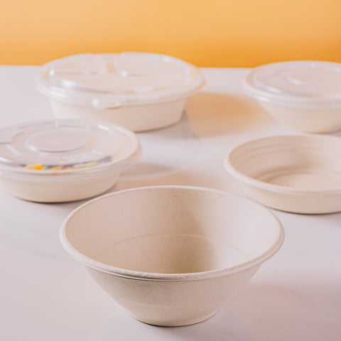 Compostable Round Containers with Lids - 300 sets/case