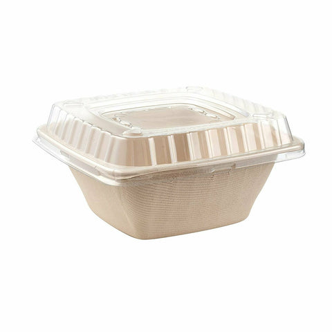 Compostable Square Containers with Lids - 300 sets/case