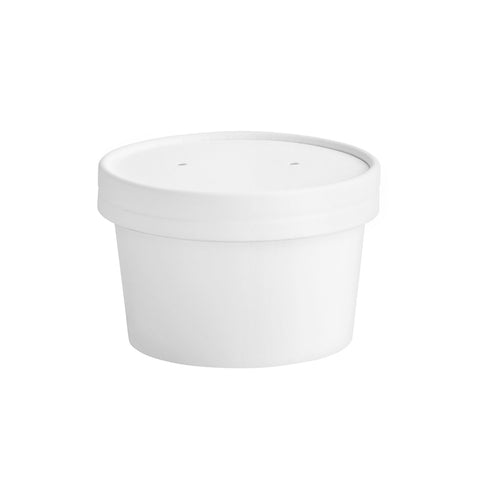 White Paper Soup Cups with Lids - 250 sets/case